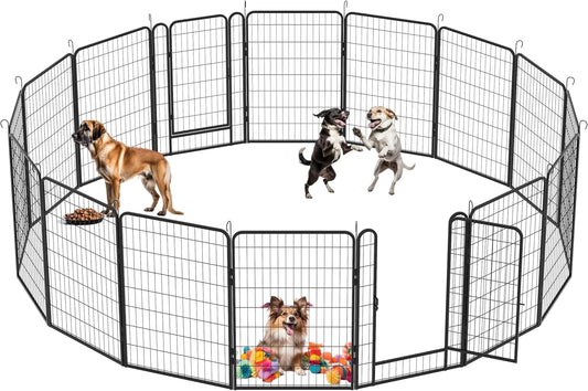 Dog Playpen, Outdoor Dog Fence, 16 Panels, 40" H Dog Pen for Large/Medium/Small Dogs, Heavy Duty Metal Pet Fence with Gate, Portable Dog Fence for RV Camping and Yard (Black)