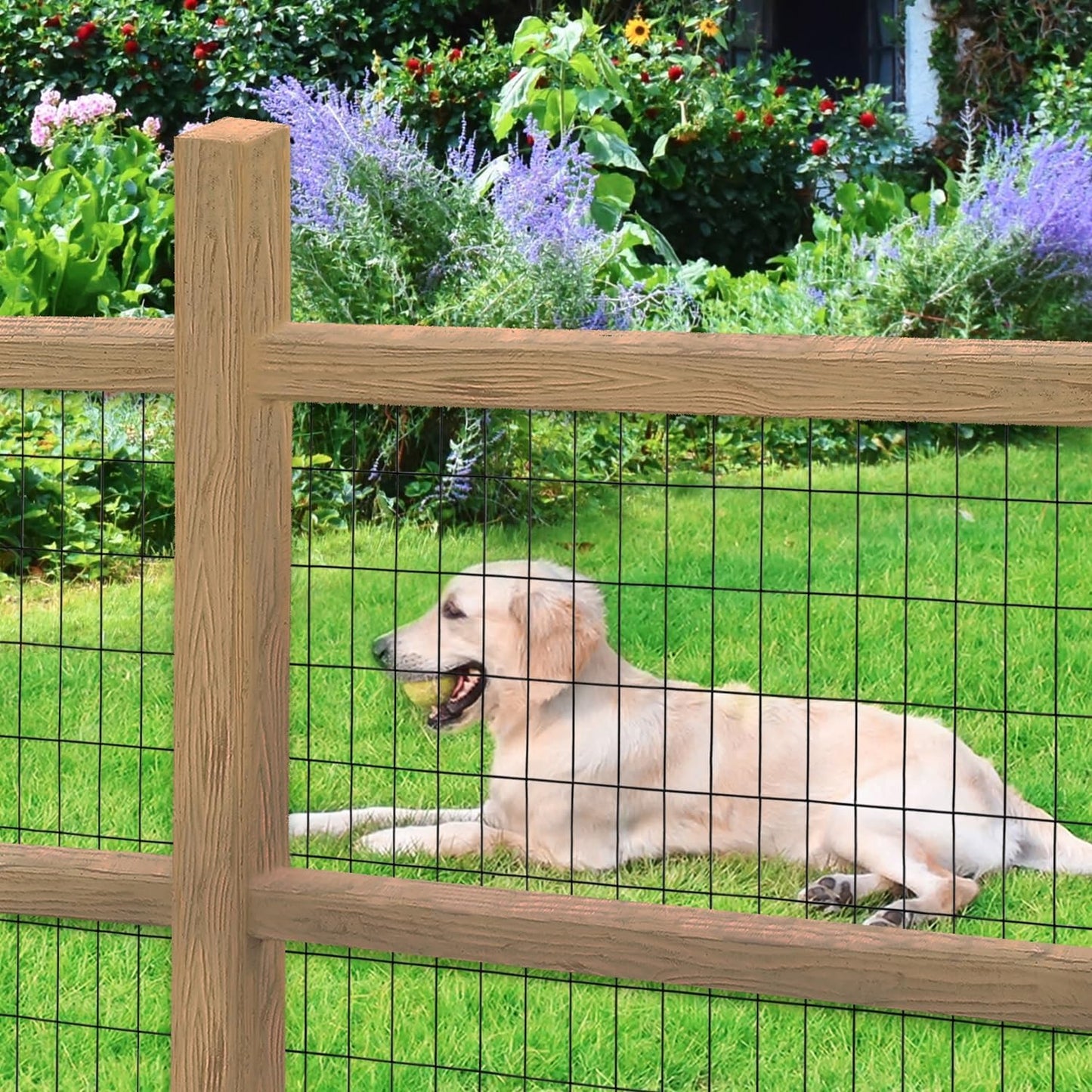 Black PVC Coated Welded Wire Fence 48 Inch x 50 Foot, 2 Inch x 4 Inch 14GA, Garden Border Fencing Roll Vinyl Coating Metal Wire Mesh Hardware Cloth for Yard Vegetable Plant Protection