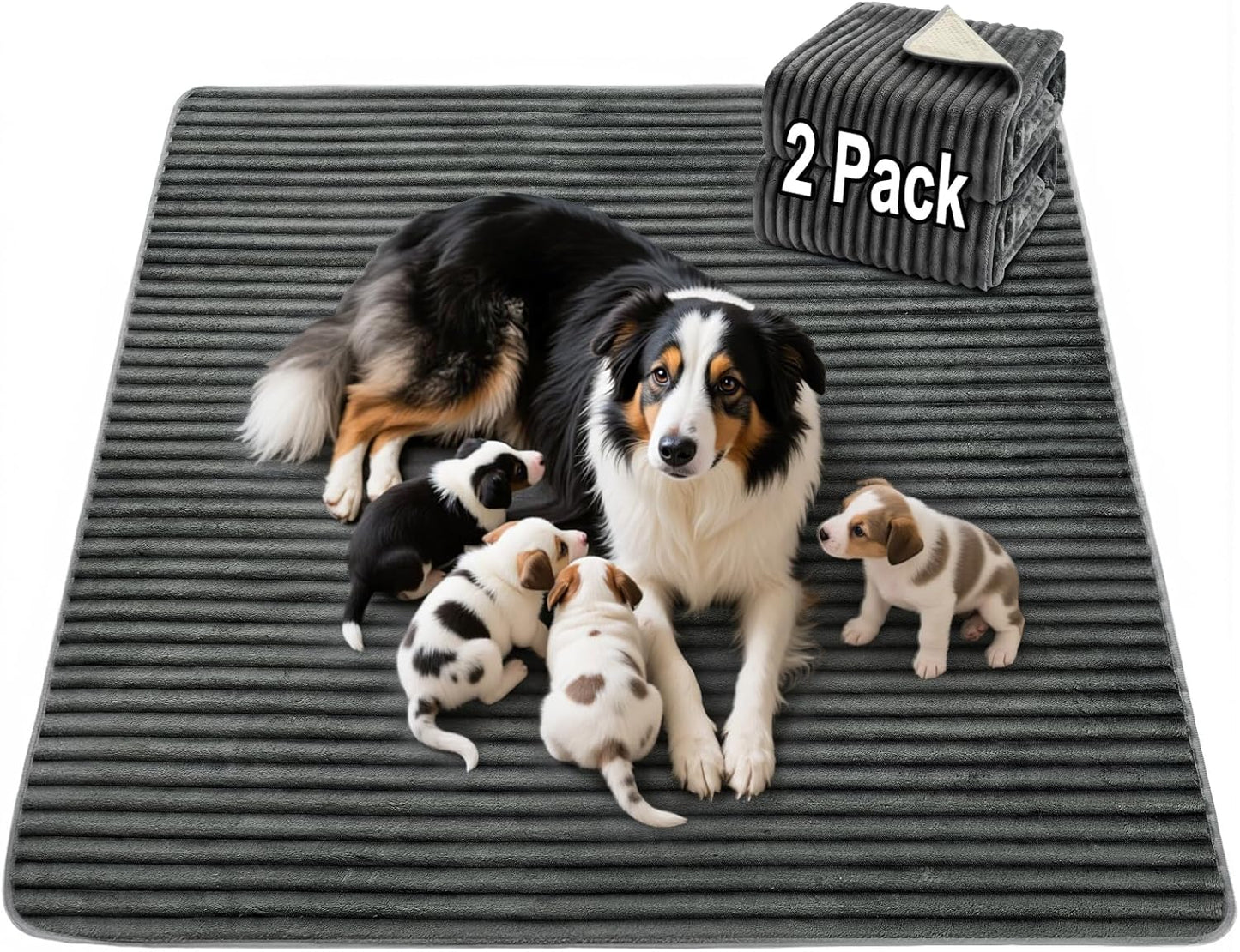 Flannel Washable Pee Pad for Dogs - 2 Pack Reusable Dog Pee Pads Extra Large, Fast Absorb Pet Playpen Mat with Non-Slip Back, Waterproof Puppy Training Pad. (Dark Grey, 48" X 48")