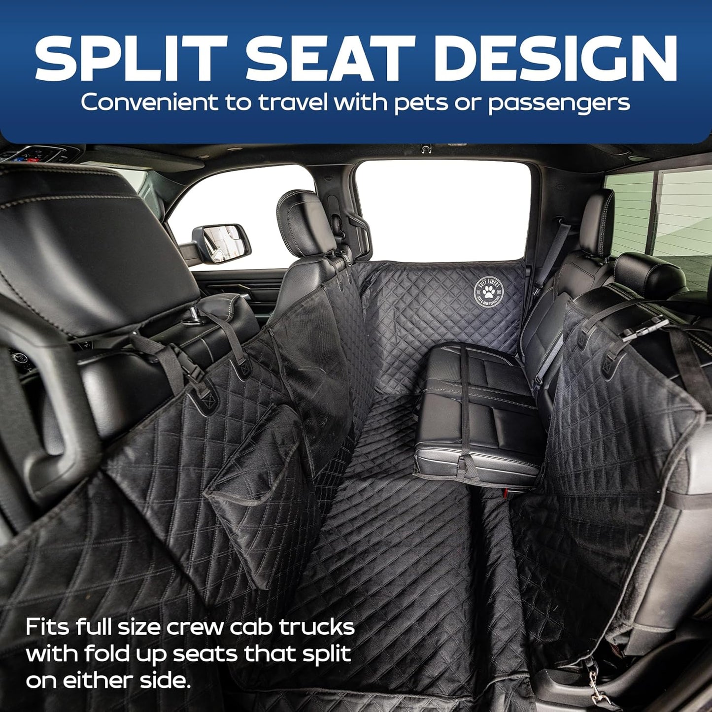 Ruff Liners XL Floor Cover with Door Protection, Black – As Seen on Shark Tank – Fits Full‑Size Crew Cab Trucks with Fold‑Up Seats, Waterproof & Machine Washable – Sturdy XL Dog Hammock for Truck