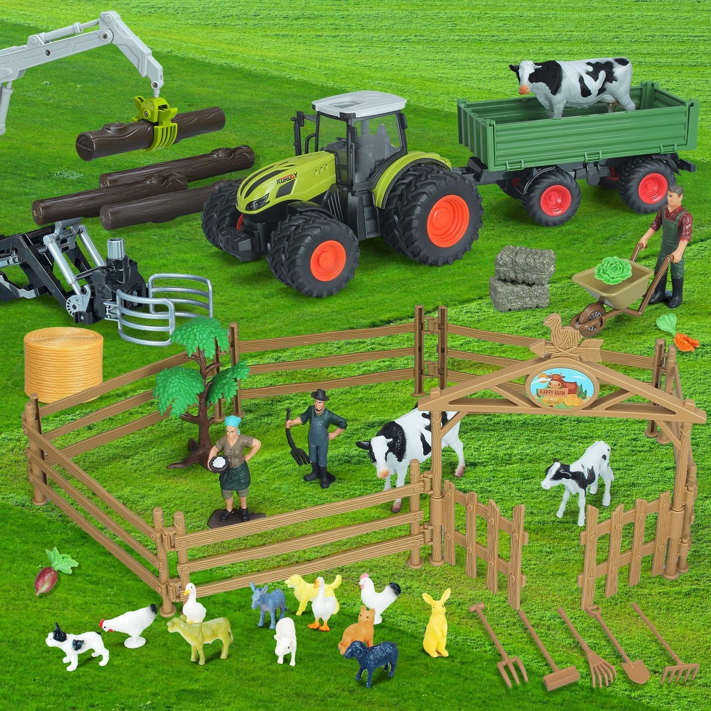 46Pcs Farm Toys, Tractor Toy w/Lights & Sound, Farm Animals Toys for 3 4 5 6 7 8+ Year Old Toddler Girls Boys Kid, Figures Farmer Vehicle Truck Fence Farm Playset Educational Learning Toys