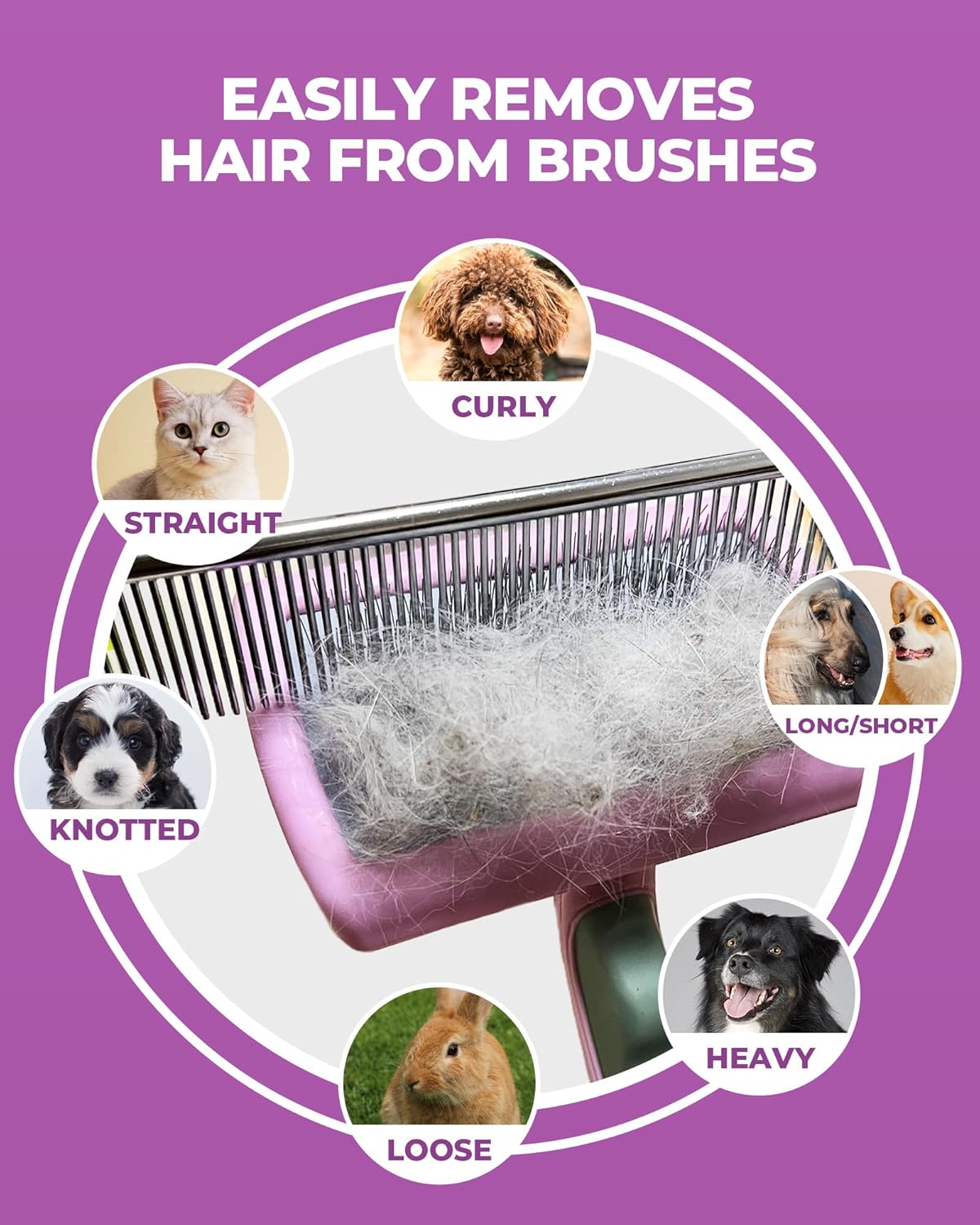 Dog Brush for Shedding Grooming,6 Pack Long-Pin Brush Set for Long Haired Dog Cat Goldendoodles Poodles Doodles Purple