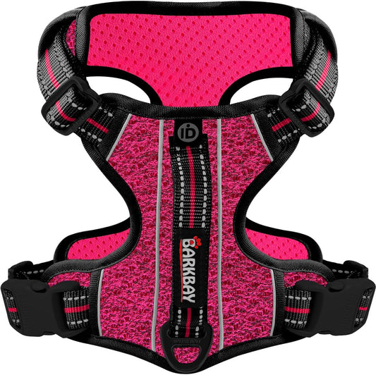 BARKBAY Dog Harness No Pull with ID Tag Pocket - Heavy Duty, Reflective, Easy Control for Large Dogs(Pink/Black,S)