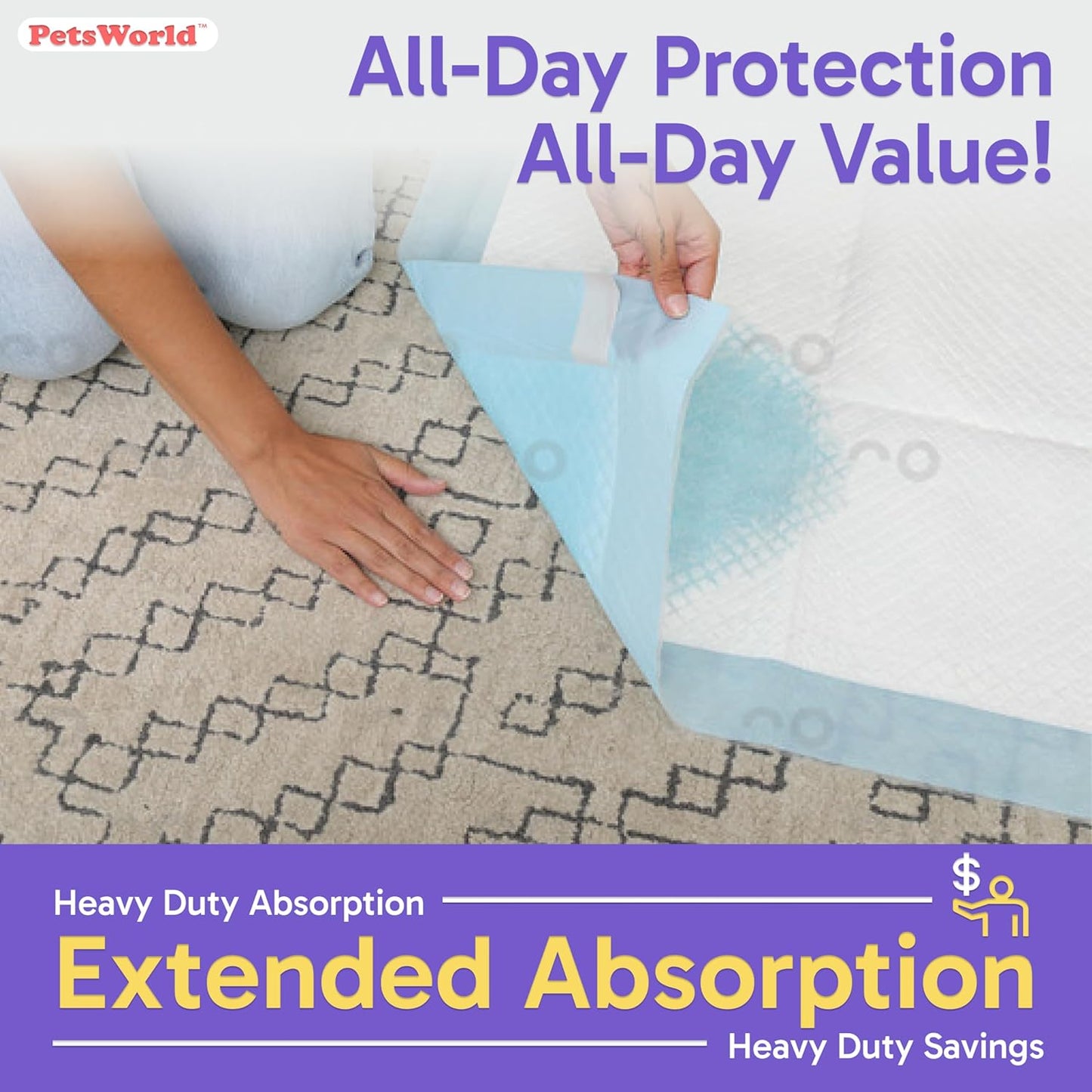 PETSWORLD Enormous Dog Training & Potty Pads, 37x54 inch - Tear Resistant with Strong Leak-Proof Backing, Optional Adhesive Tape, 1200 Count