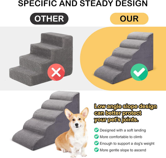 Dog Stairs for Bed and Couch, Non-Slip 5-Step Pet Stairs, 24" High Sofa Foam Dog Ramp - Best for Small Pets, Dogs and Cats with Joint Pain