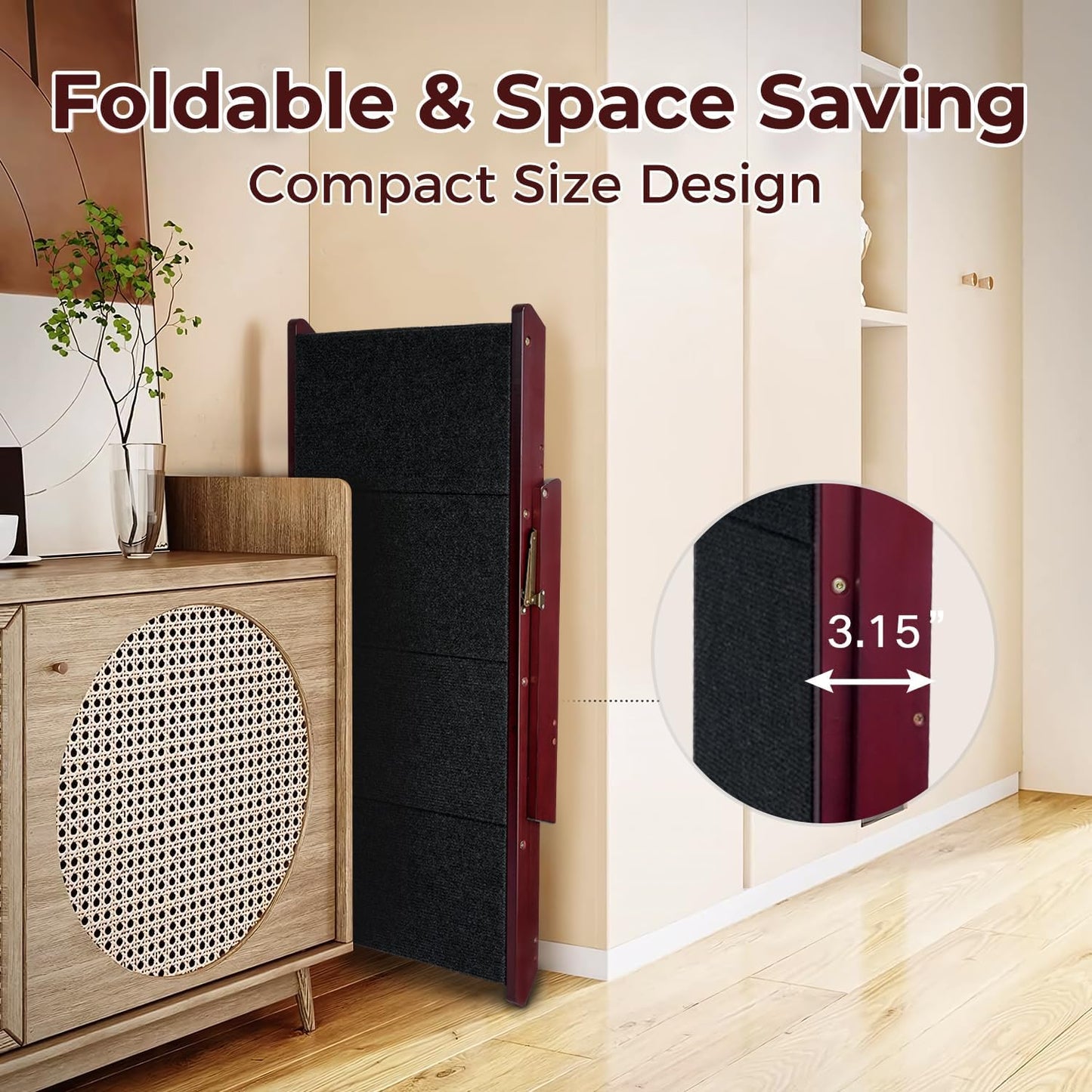 BRIKY Wooden Dog Stairs/Steps - Foldable 4 Steps Dog Steps for High Bed Couch Cars, Non-Slip Pet Stairs for Small Large Medium Dogs and Cats, No Assembly Required