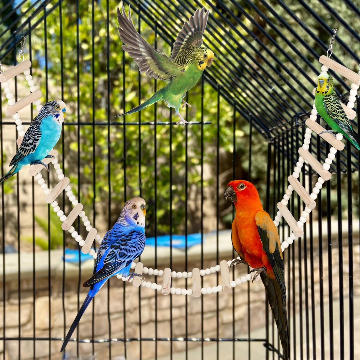 SIMENA Wooden Climbing Ladder for Birds & Hamsters, Interactive Swing & Ladder Toys for Small Pets – Ideal for Hamsters, Birds, Parrots, Squirrels, and Sugar Gliders (20 ladders, 43")