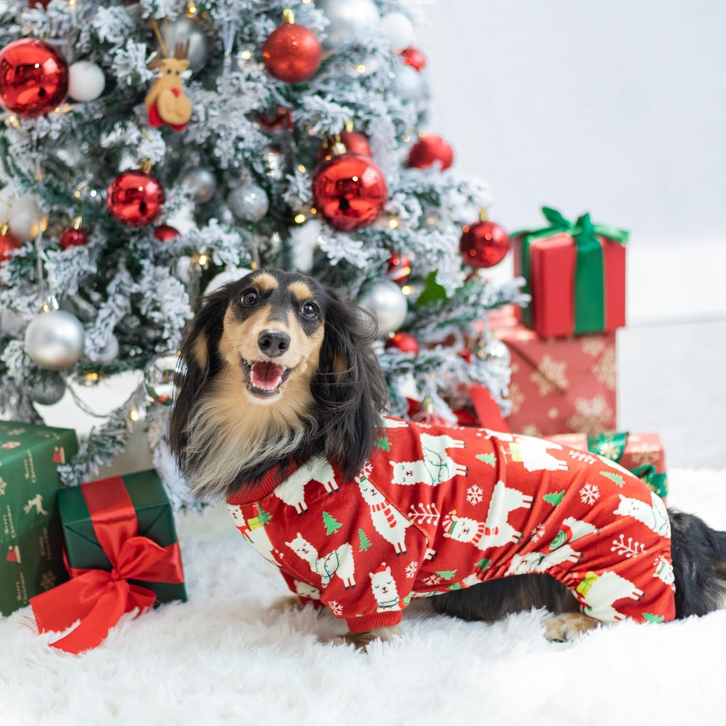 Fitwarm Christmas Alpaca Dog Pajamas, Christmas Clothes for Small Dogs Boy Girl, Holiday Pet Outfit, Red, Green, White, XL