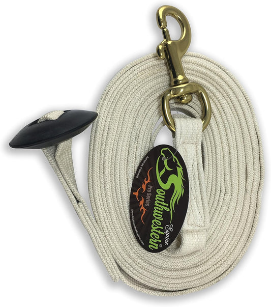 Southwestern Equine Lunge Line for Horses Cotton Horse Lunge Line with Bolt Snap & Rubber Stop (White, 24')
