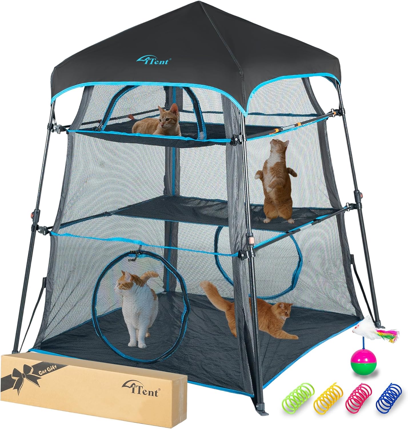 X-Large Catio Outdoor Cat Enclosure,3-Tier Spacious Outdoor Cat Tent for Indoors and Outdoors,Portable and Foldable Kitty Enclosure,Two Doors Design can Assemble More Shapes (Patented)
