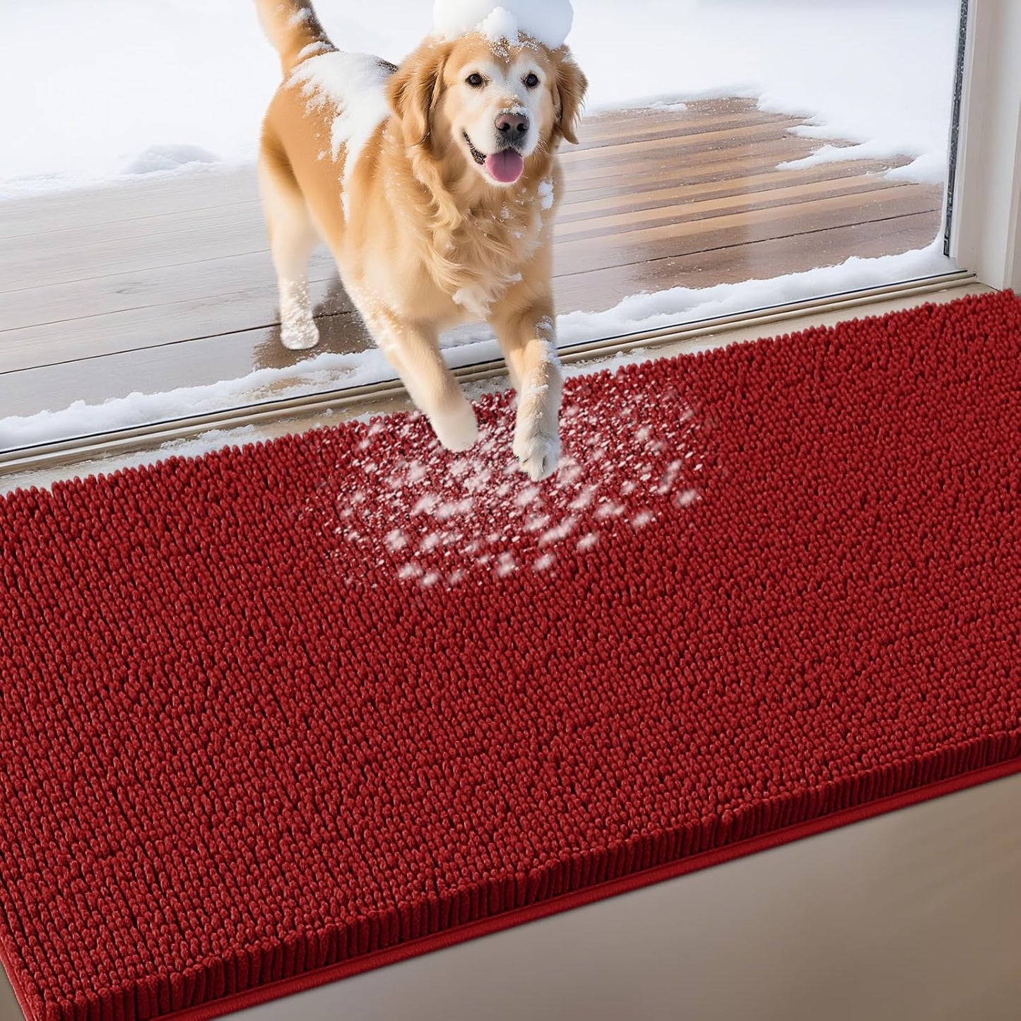 IM HOME Extra Large Dog Door Mats for Muddy Paws, Chenille Absorbent Dog Mats, Non Slip Heavy Mud Mat for Dogs, Soft Pet Mat for Entryway, Mud Paws, Inside Floor,71" x 25", Red