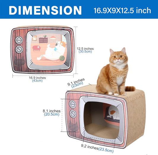 TV Cat Scraper - Durable Cat Leisure Bed - Indoor Scraper and Play House - Corrugated Toy Cat Birthday - 16.9L*12.5W*9H