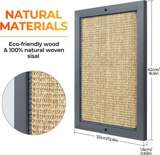 Cat Scratching Post, Natural Wooden Sisal Cat Wall Scratcher, Floor or Wall Mounted Vertical Cat Scratch Pad for Indoor Cats Adults or Kittens, Cat Wall Furniture Protector (Single Grey)