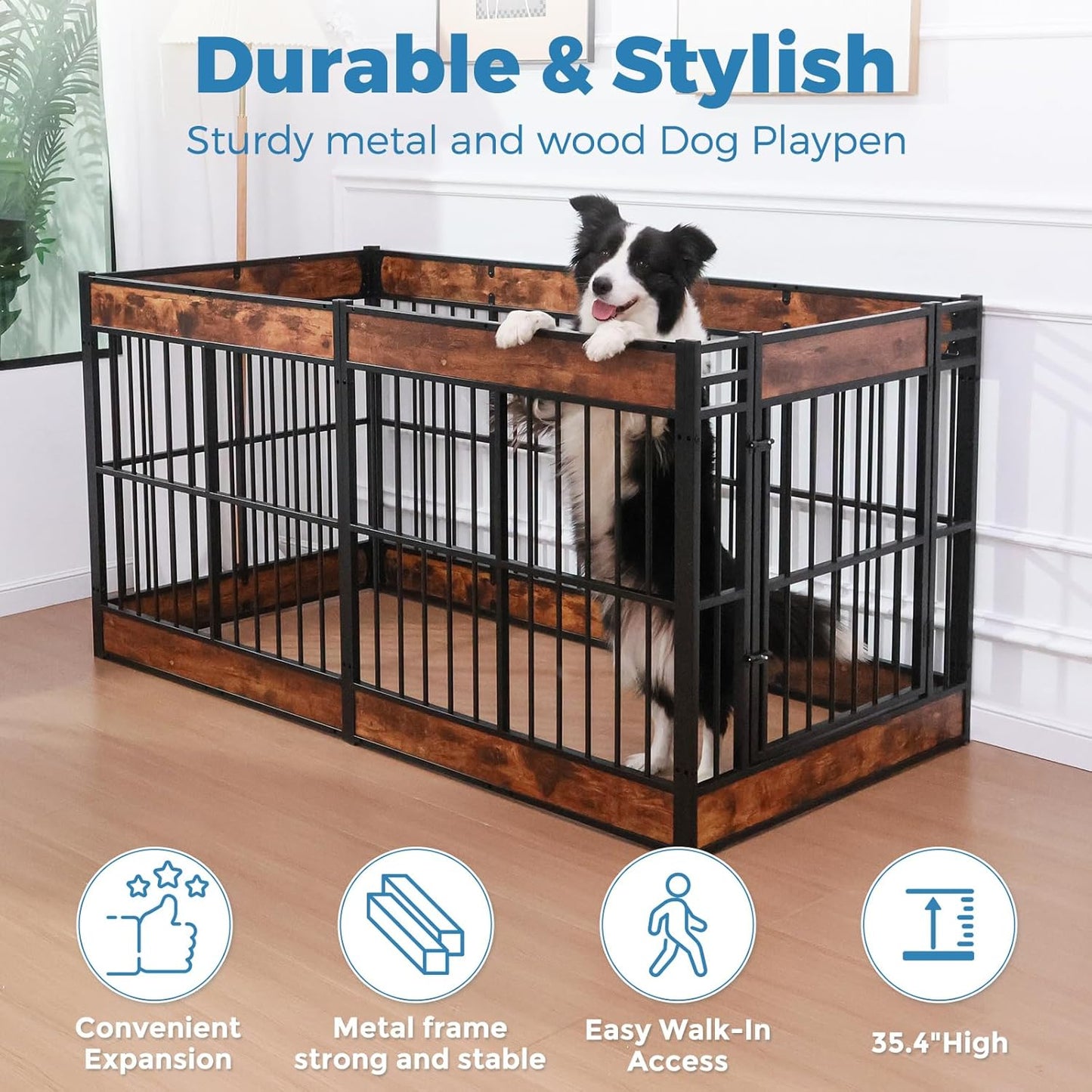 Dog Playpen, 35.4" Height Dog Pen Indoor, Heavy Duty, Safe and Sturdy, Furniture Style Puppy Pen