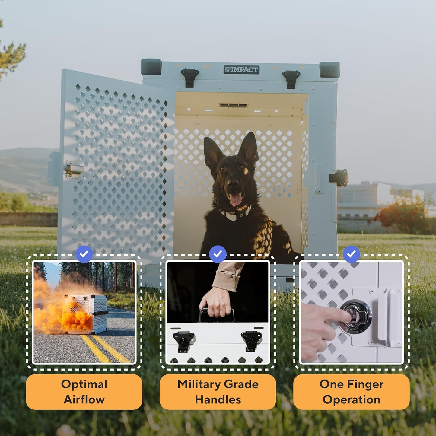 Impact Collapsible Dog Crate - Foldable Hard Crate for Large Dogs - Heavy Duty Travel Kennel with Powder-Coated Aluminum - Quick Setup for Indoor & Outdoor (Gray, 40" (40.5" L x 23" W x 29" H))