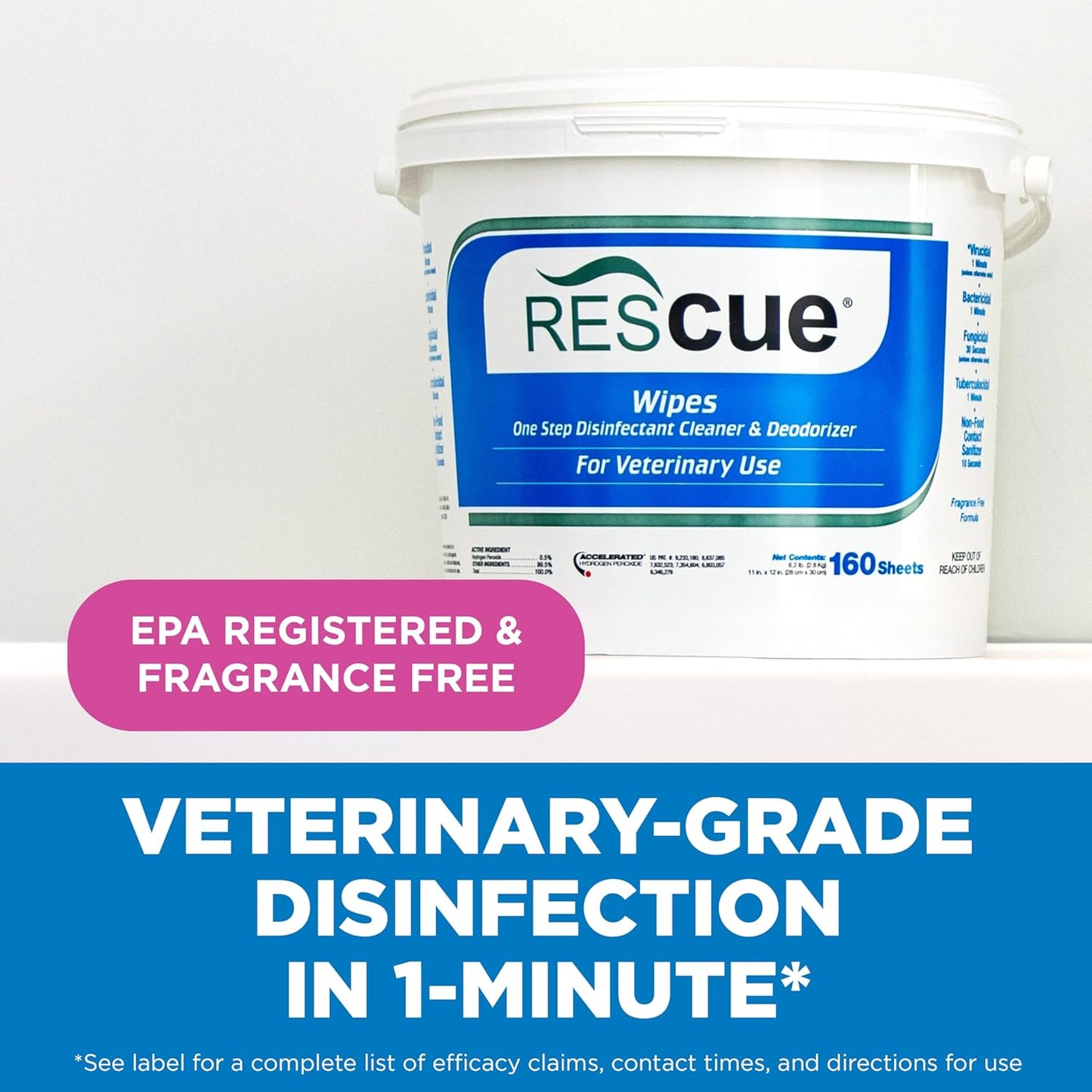 REScue One-Step Disinfectant Cleaner & Deodorizer Wipes for Vet Use – Cleaner for Kennels, Litter Boxes, Vet Offices, Pet Grooming Surfaces – Extra Large Wipes, 160-Count Bucket Refill (4 Pack)