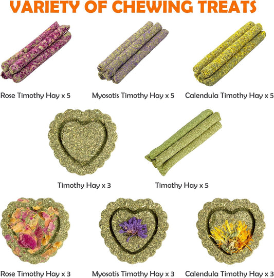Sofier Timothy Hay Treats Rabbit Toys Bunny Guinea Pig Hamster Natural Chews for Teeth Handmade Rabbit Chews and Treats Chinchilla Rat Gerbil