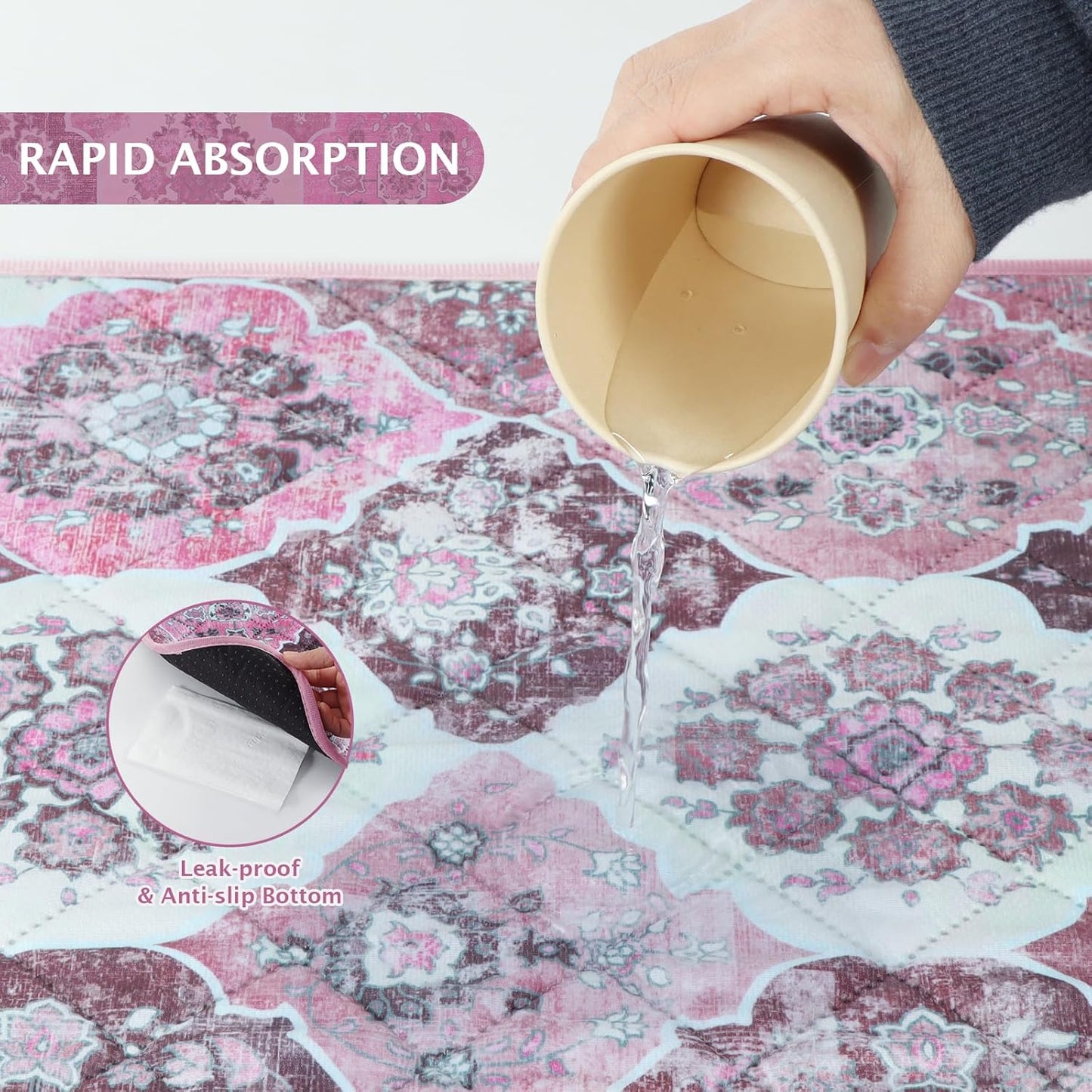 IEUUMLER Washable Pee Pads for Dogs, 2 Pack Reusable Pee Pads for Dogs Non-Slip Grip, Super Absorbent Waterproof Puppy Pads for Potty Training, Playpen, Crate, Whelping Box EU011 Pink, 36x48