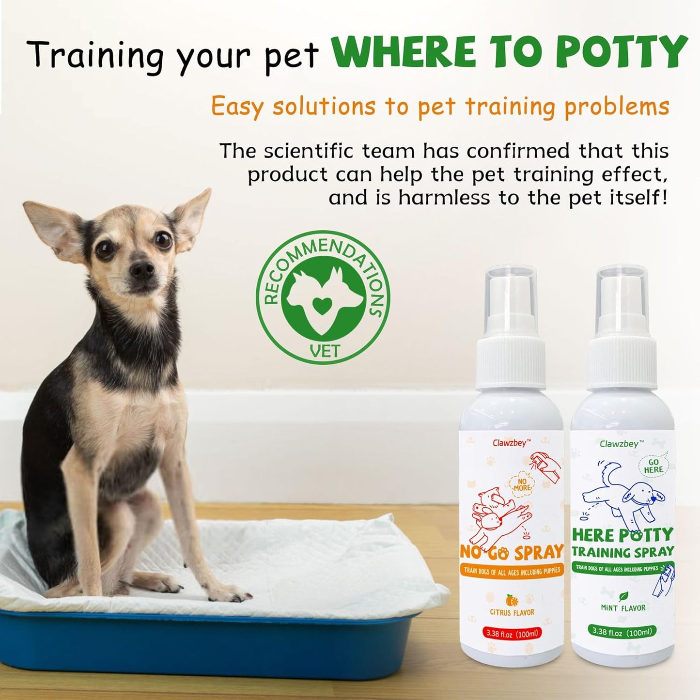 Dog Potty Spray Set, No-Go Spray & Potty Training Spray, Puppy Essentials, Stops Urination & Marking, Indoor and Outdoor Use (3.38 fl oz)