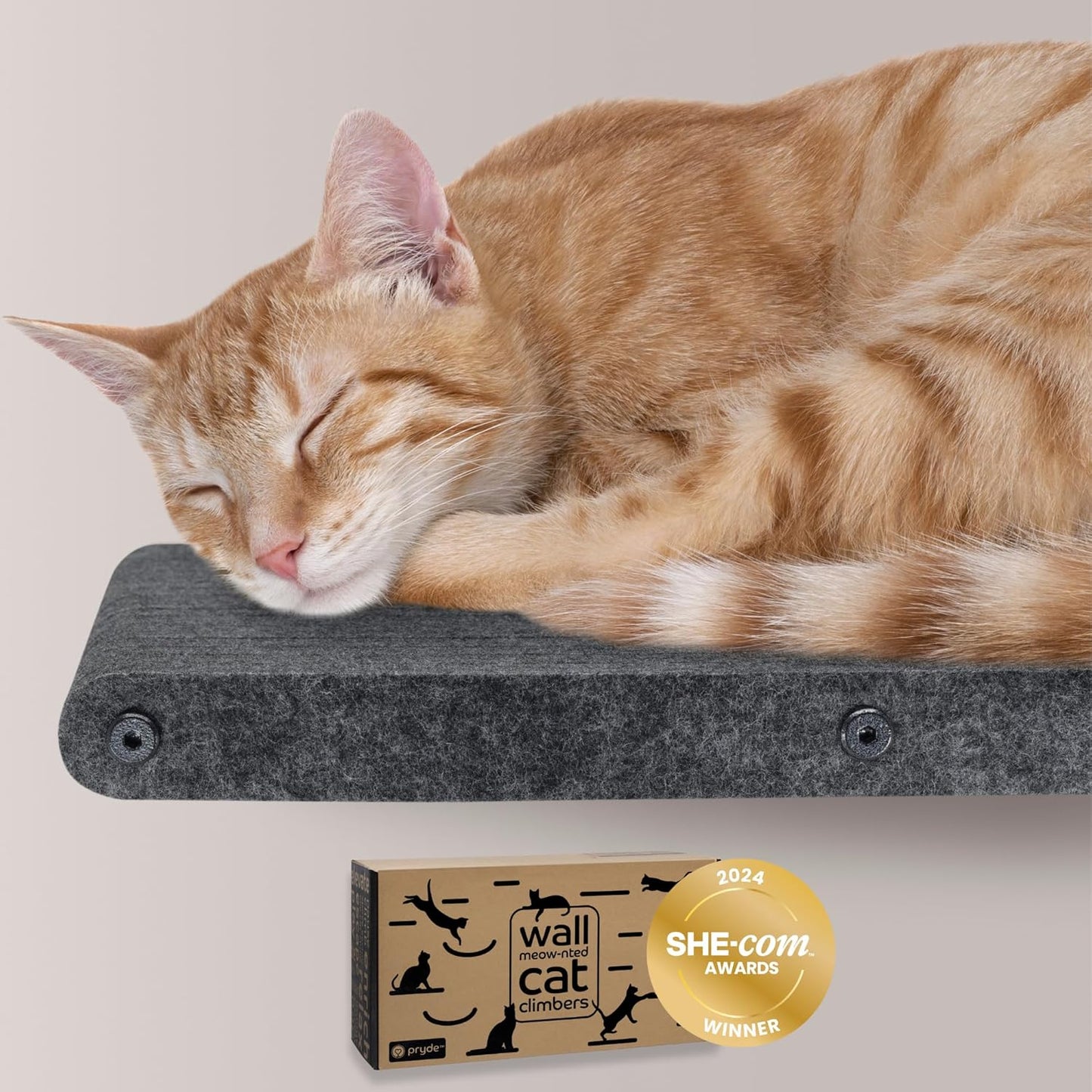 Wall Mounted Cat Perch Long Shelf by Pryde Pets - Floating Hammock Bed, 100% Sustainable PET Felt Feline Enrichment Climber Furniture for Indoor Cats, Modern Climbing Gym Jungle Design (Charcoal)