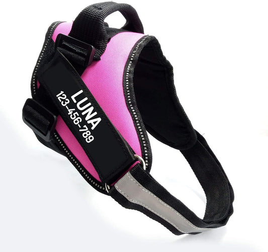 PawPawify Custom No Pull Dog Harness with Name and Phone Number, Heavy Duty Personalized Pet Vest to Prevent Tugging, Pulling, or Choking, Training and Walking (Pink, XL (60-85 LBS))