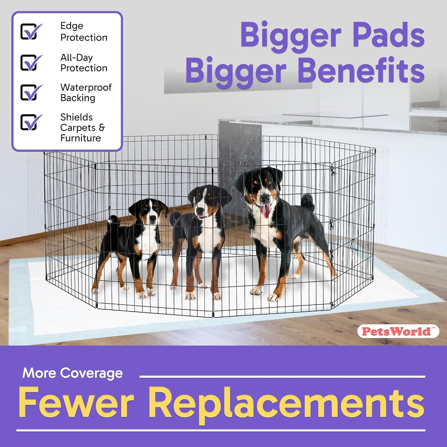 PETSWORLD Mega-Sized Dog Pee Pads (40" x 99") – 4XL Gigantic Pet Piddle Pads for Puppy Training, Incontinence – with Adhesive Sticky Tape – Leak Proof, 5-Layer Protection (320 Count)