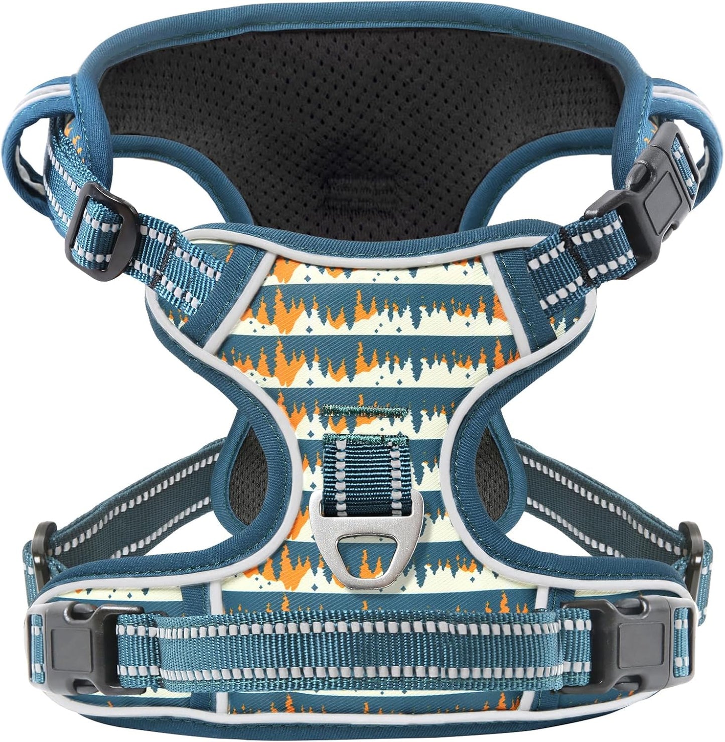 Timos Dog Harness, 3 Snap Buckles No-Pull Soft Padded Dog Vest with 2 Metal Leash Clips, Adjustable Reflective No Choke Pet Harness with Easy Control Handle for Small Dogs, Sunset Valley, S