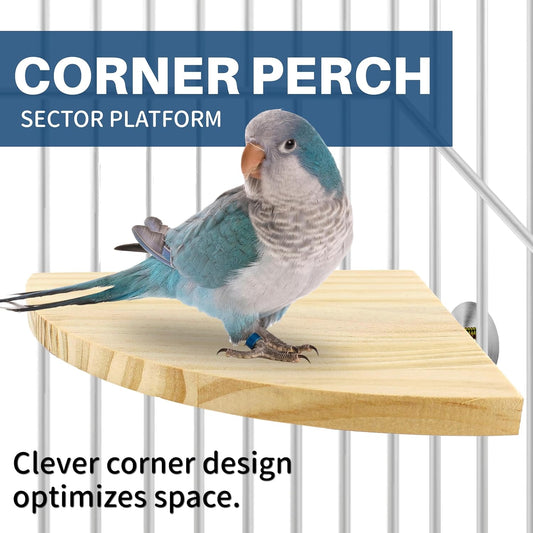 Bird Perch Corner Stand for Bird Cage Corner Platform Wood Bird Perches Corner Shelf Rest for Birds Parrots Cockatiels and Other Animal Pet Cages (Wood, Flat - Large)