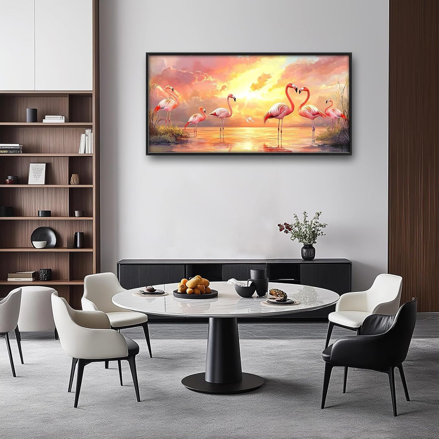 Large Flamingo Wall Art for Living Room, Framed Oversized Sunset Lake Wall Decor Landscape Canvas Painting Pictures Modern Artwork for Living Room Bathroom Bedroom Office Dining Room 60"x30"