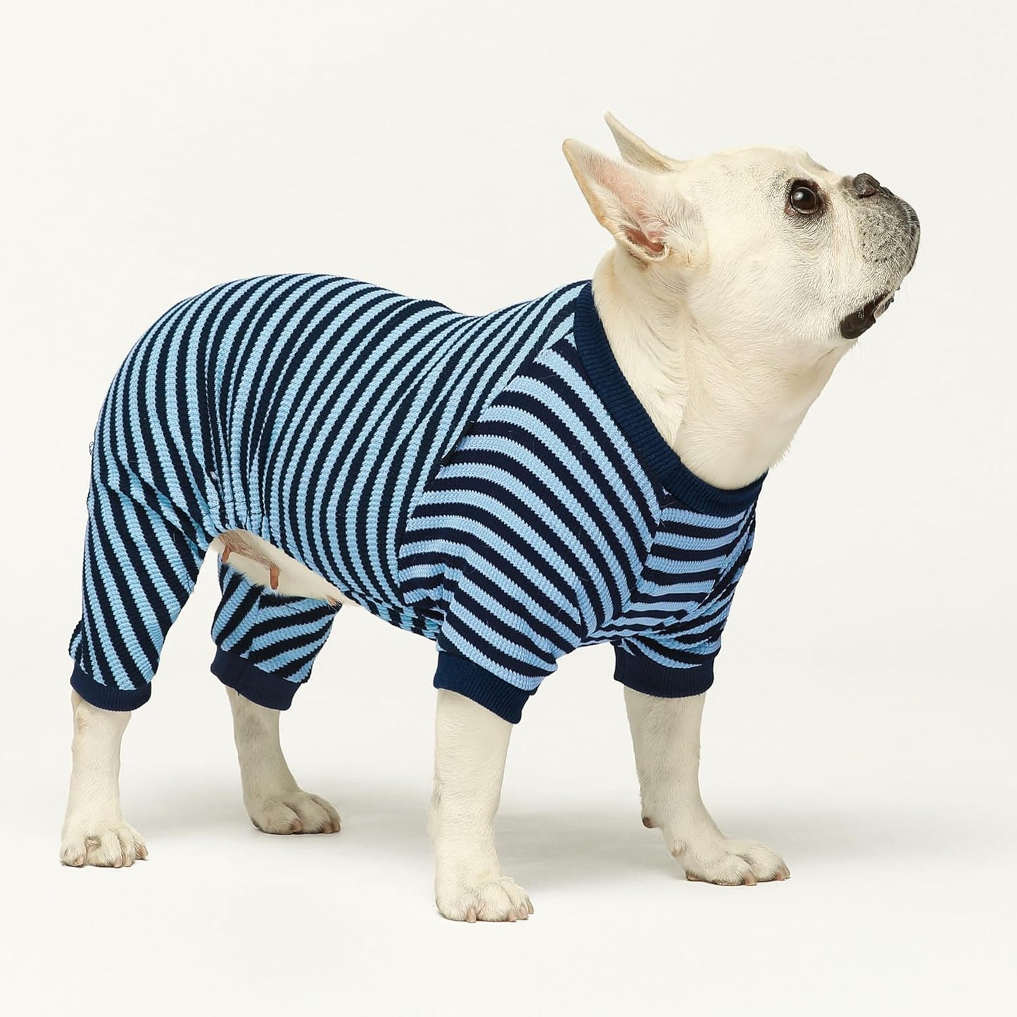 Fitwarm Blue and White Striped Dog Pajamas, Waffle Dog Clothes for Small Dogs Girl Boy, Puppy Onesie with Feet, Pet Cat Outfit, XXL