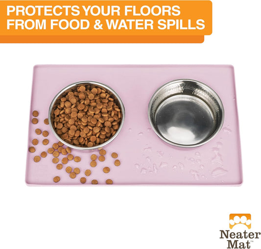 Neater Pet Brands Neater Mat Pet Mats for Food and Water, Cat & Dog Bowl Mat Waterproof Silicone, Feeding Tray, Dog Food Mats for Floors, Placemat w/Raised Edge for Under Bowls, 19” x 12”, Light Pink