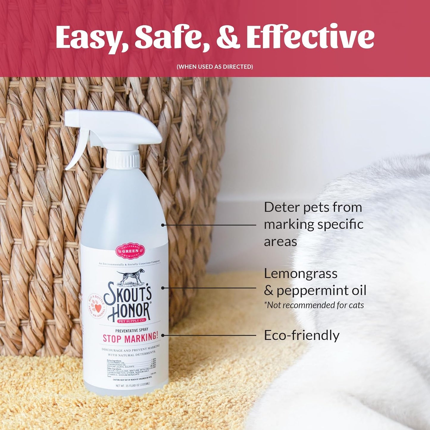 SKOUT'S HONOR Stop Marking! Preventative Spray for Dogs - Natural Lemongrass & Peppermint Oils - Eco-Friendly Training Aid, Alcohol-Free, Discourages Marking, 35oz