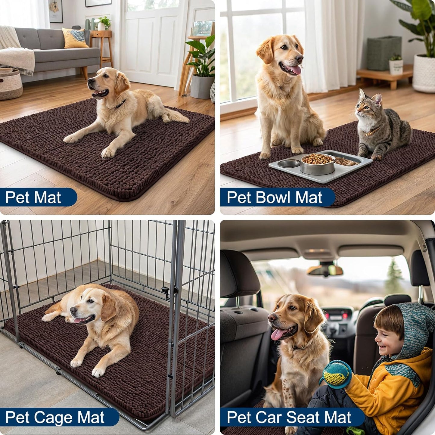 Smiry Dog Door Mat for Muddy Paws 48x30, Absorbs Moisture and Dirt Doormat, Non-Slip Washable Quick Dry Chenille Front Door Mat Indoor Entrance, Entryway Carpet for Inside Floor, Brown