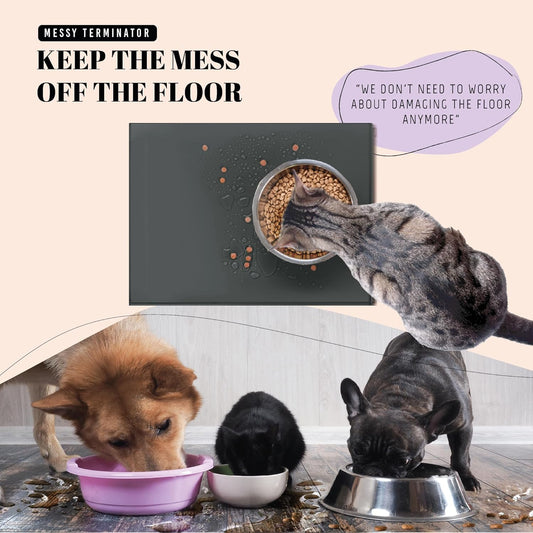 AVERYDAY 18x10'' Silicone Dog Mat for Food and Water, 0.63'' Edge Dog Food Bowl Mats for Floor Waterproof, Dogs Water Mat for Sloppy Drinker, Non Slip Rubber Pet Feeding Mats for Indoor Dogs and Cats