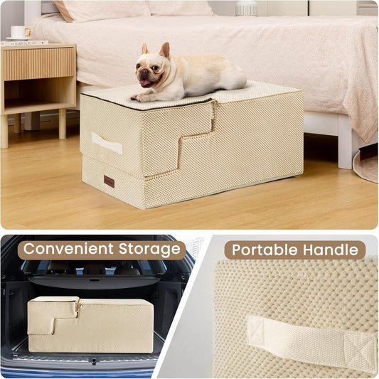 Dog Stairs for High Bed 22.6" H,5-Step Dog Steps for Small Dogs and Cats,Indoor Non-Slip Balanced Pet Stairs are Suitable for Puppy,Older Cat,Beige