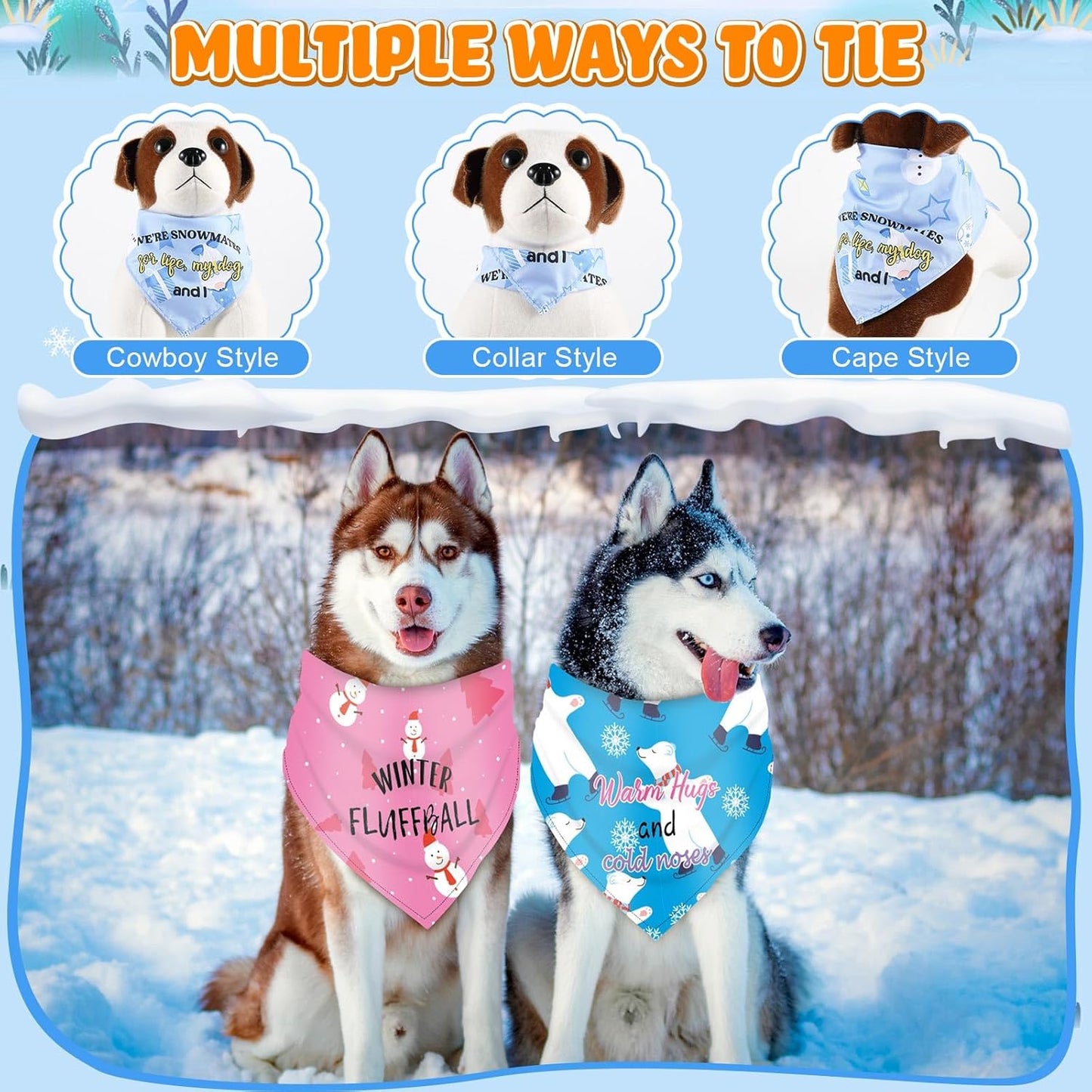 Abbylike 50 Pcs Winter Dog Bandanas Bulk Pet Scarfs Triangle Bibs Adjustable Washable Puppy Kerchief Seasonal Pet Costume Accessories Grooming Supplies for Small Medium Large Dogs Cats