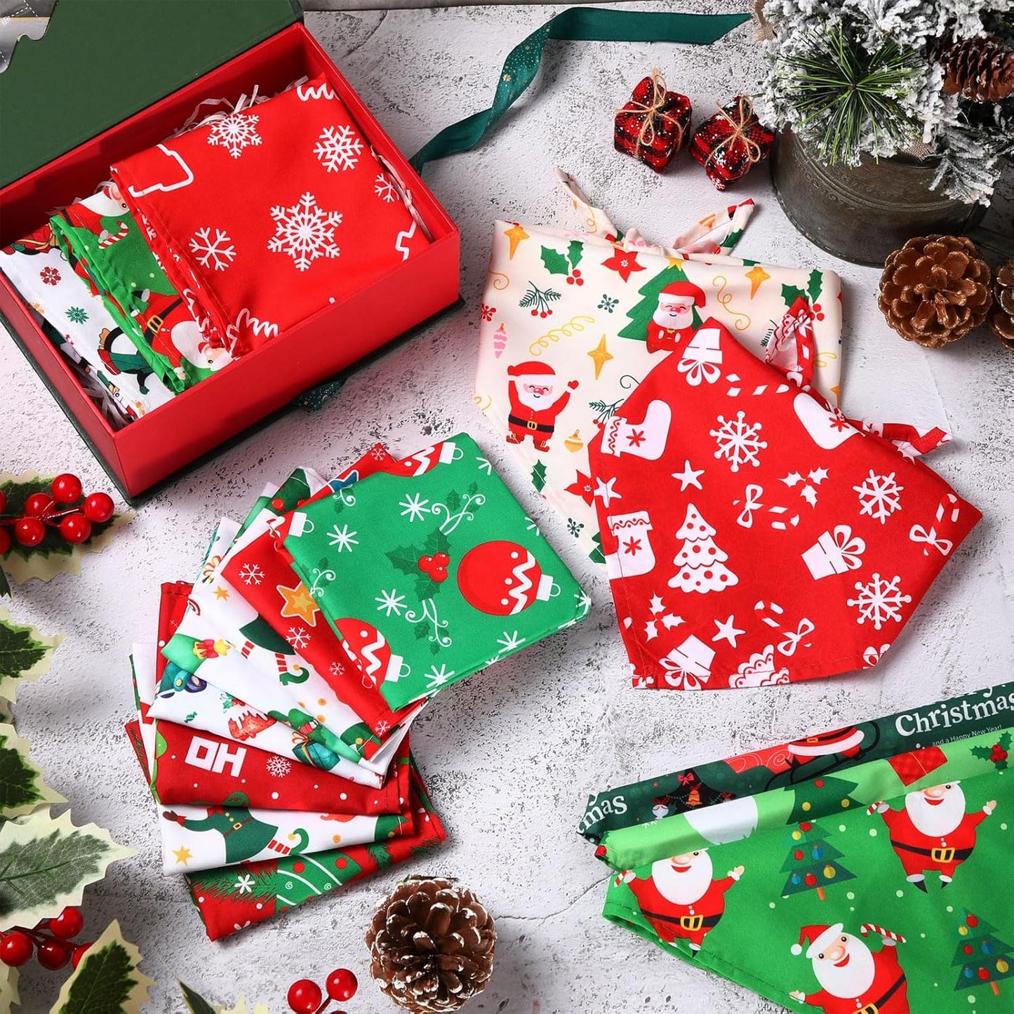 Abbylike 100 Pcs Christmas Dog Bandanas Bulk Xmas Bandanas for Dogs Triangle Kerchief Bibs Scarf Set for Pet Xmas Costume Photo Props Accessories Pet Shops Grooming, 25 Styles (25.6 x 17.7 x 17.7)
