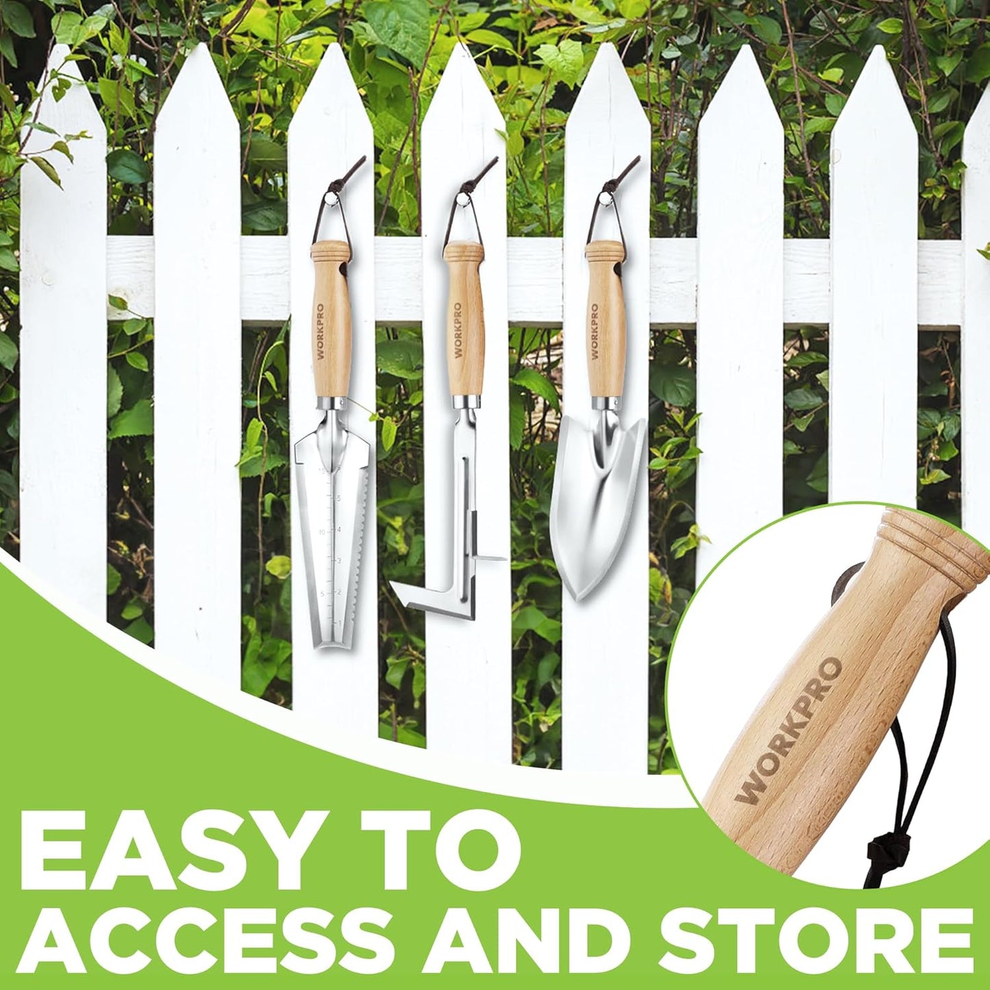 WORKPRO Garden Tool Set, 3 Pcs Gardening Hand Tools with Wood Handle, Weed Puller, Crack Weeder, Hand Trowel, for Planting, Digging, Weeding, Ideal Gardening for Women & Men