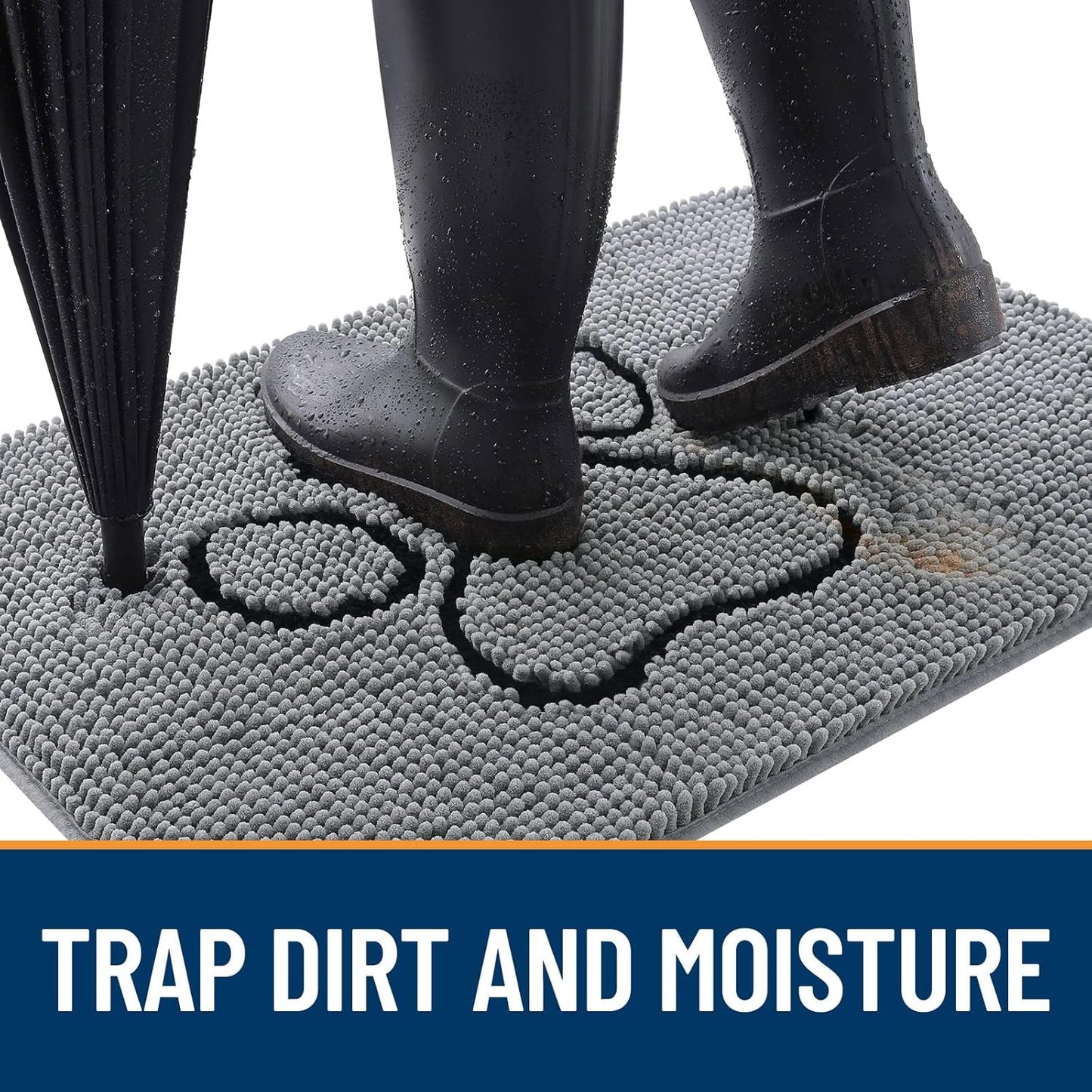 OLANLY Door Mat for Muddy Dog Paws 24x16, Ultra Absorbent Chenille Mud Doormat with Paw Print Design, Non-Slip Washable Doormat for Indoor Entryway, Quick-Dry Pet Bed Mats for Dirty Dogs, Grey