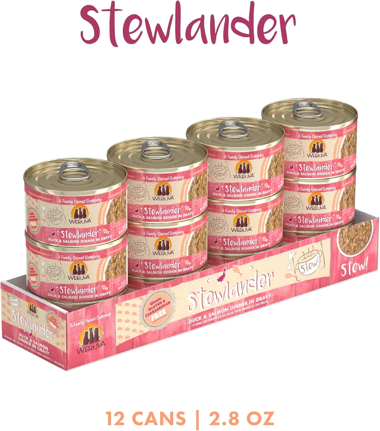 Weruva Classic Cat Stews!, Stewlander with Duck & Salmon in Gravy, 2.8oz Can (Pack of 12)