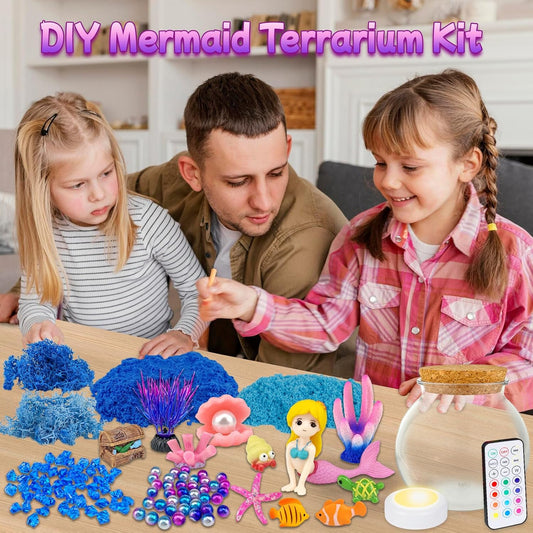 Mermaid Terrarium Craft Kit for Kids - LED Night Light Up & Remote Mermaid Birthday Gifts Toys for Girls Age 5 6 7 8 9 10 11 12 Year Old