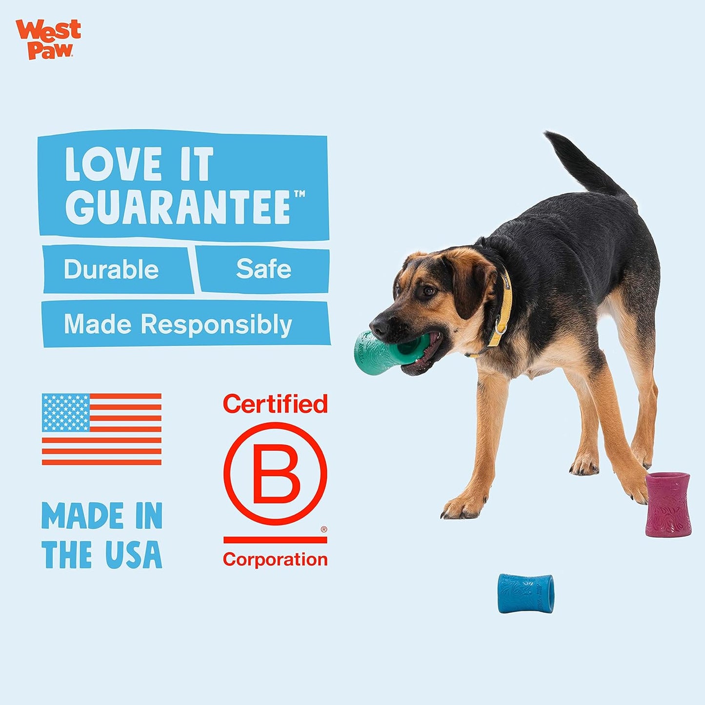 WEST PAW Funnl Dog Chew Toy - Interactive Treat Toys for Dogs - Toy Fillable with Earth Animal No-Hide Chews - Large 4.25" Marine | Made in USA