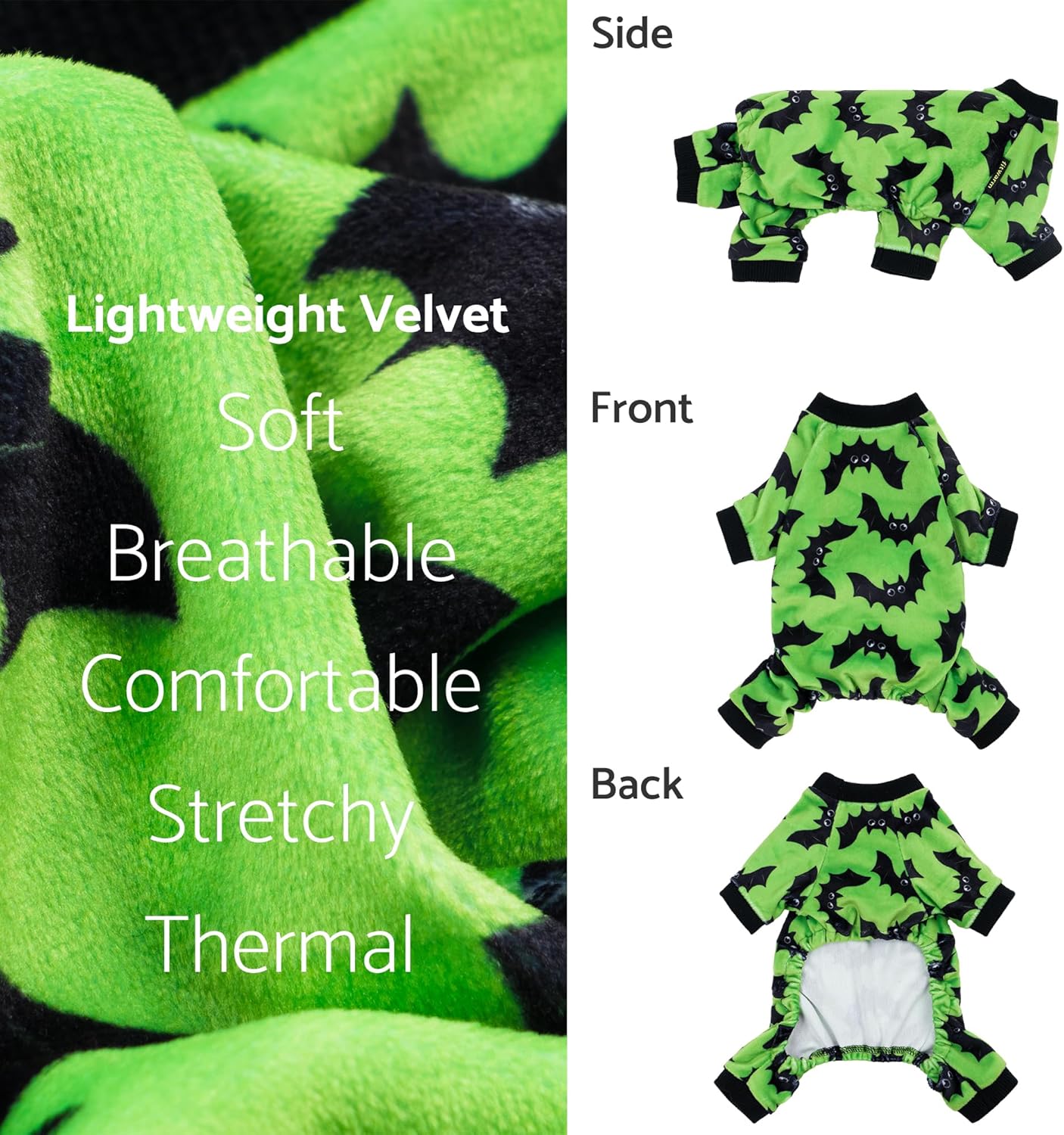 Fitwarm Halloween Bat Dog Pajamas, Funny Costumes for Small Dogs Boy Girl, Pet Outfit, Lime Green, Black, Large