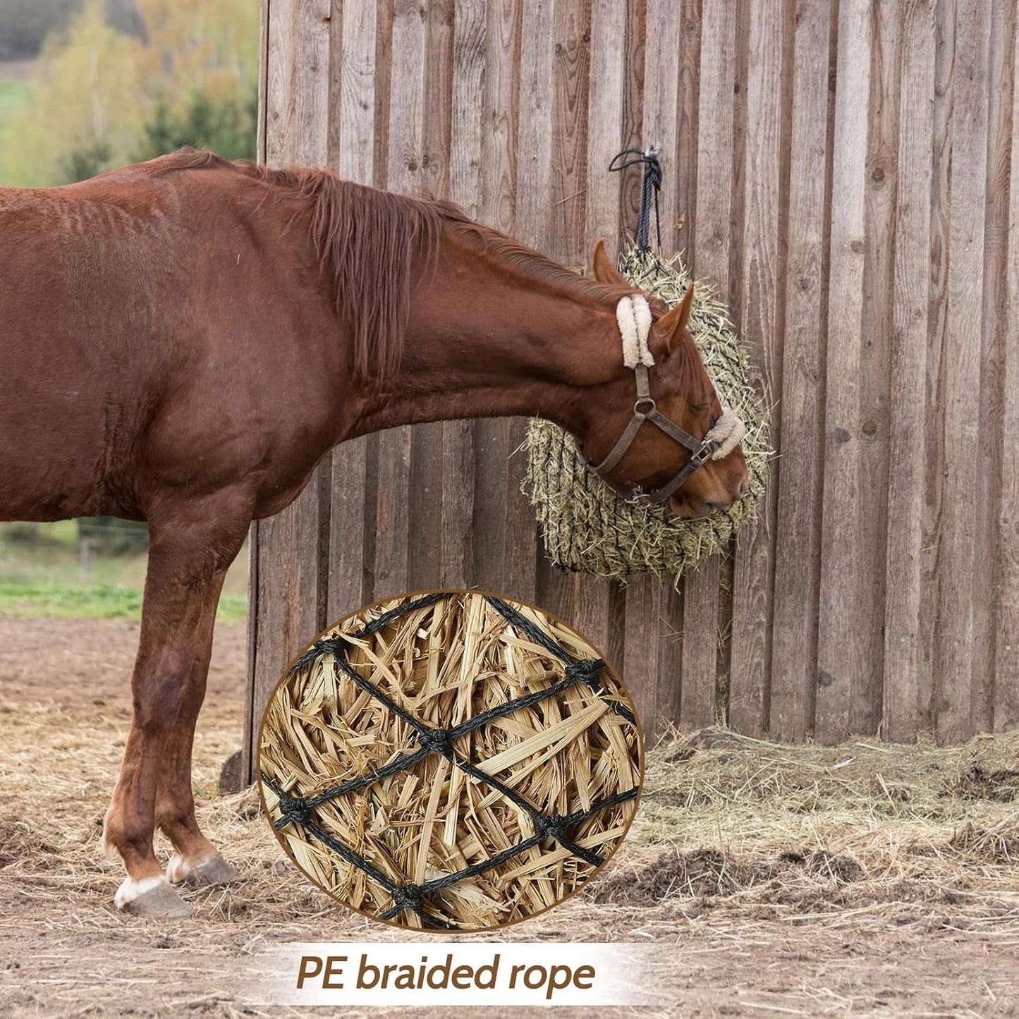 Fabbay 4 Pcs Slow Feed Hay Net Feeder Hay Bag for Horses Slow Feeder 40 Inch Length with 2 Inch Holes Hanging Horse Feed Net for Goat Cattle Equine Stalls Barn Supplies(Black)