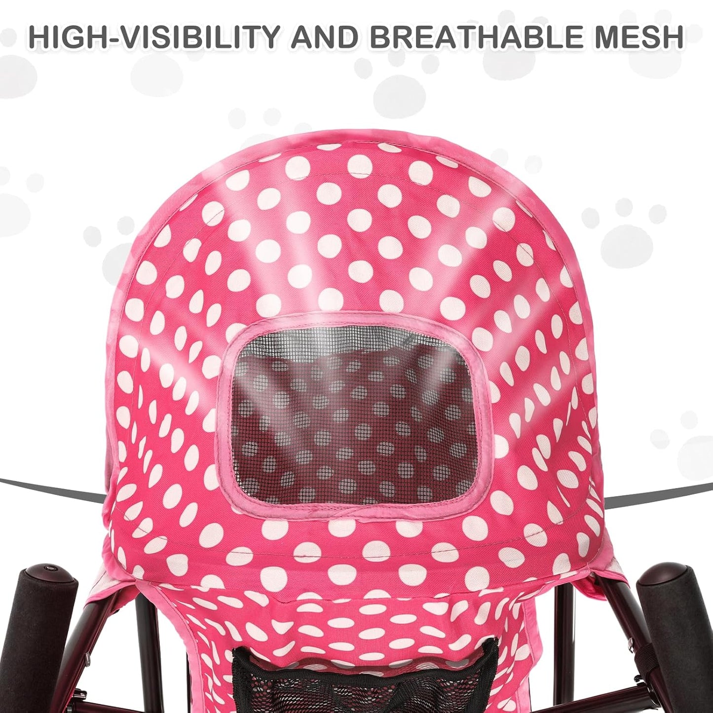 MoNiBloom 4 Wheels Pet Stroller, Easy-Fold Umbrella Shaped Dog Cat Jogger Stroller w/Storage Bag & Visible Mesh for Small/Medium Dogs Cats Hot Pink Polka Dots