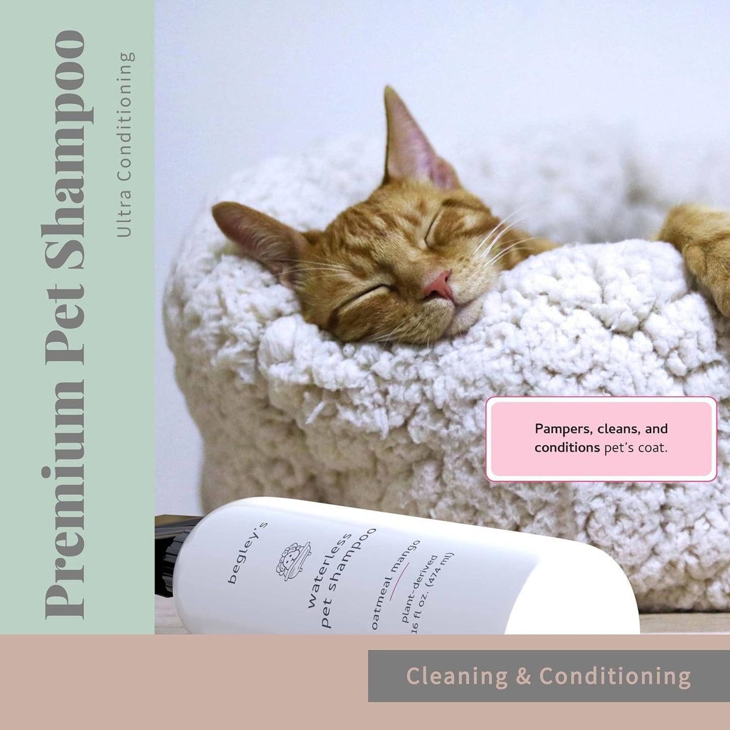 Begley's No Rinse Waterless Pet Shampoo, Bathless Cleaning, Deodorizing, and Odor Removal for a Shiny, Fresh Smelling Coat - Effective for Dogs, Puppies, and Cats - Fresh Citrus Scent