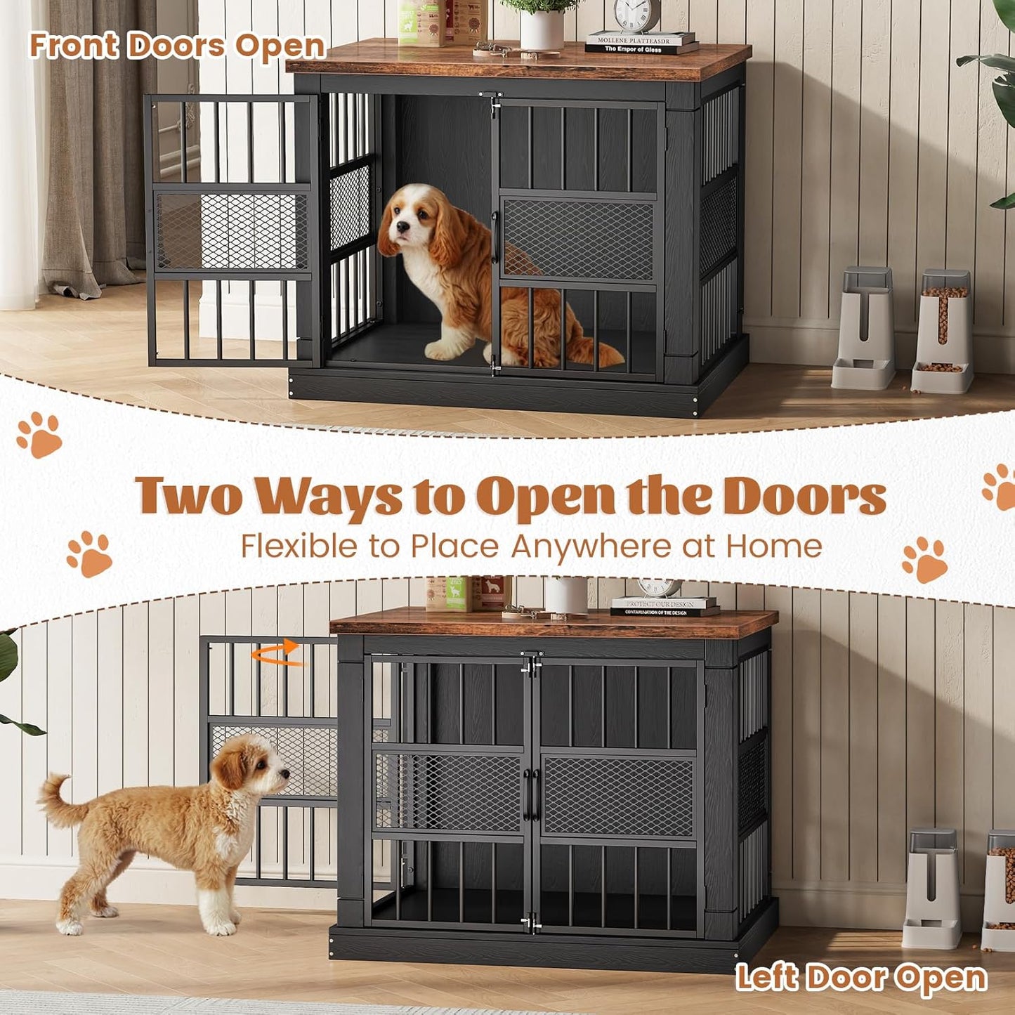 VOPEAK Dog Crate Furniture, Chew Resistant Dog Crate for Dogs, Heavy Duty Dog Crates Dog Kennel Cage Indoor with Double Doors, End Table for Bedroom Living Room (Black, 27.5" L x 20" W x 23.6" H)