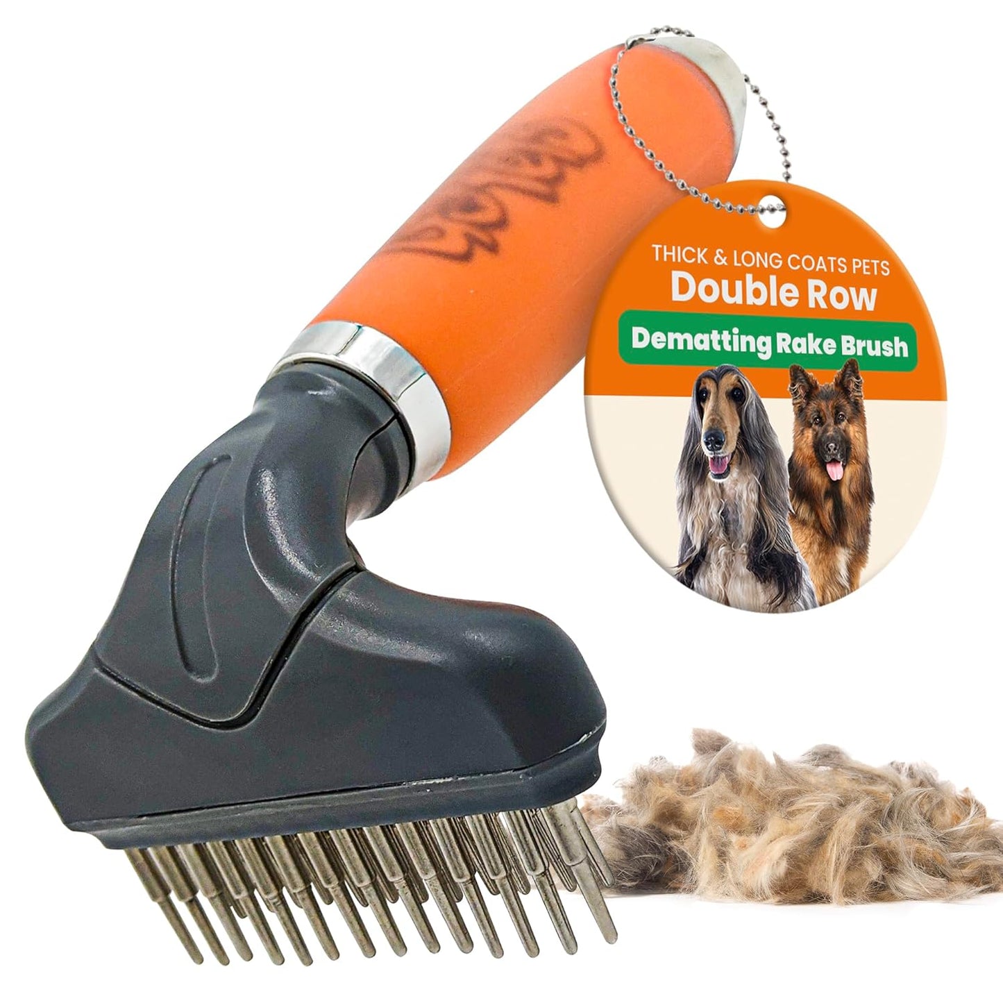 GoPets Double Row Dematting Rake Undercoat Deshedding Tool for Dogs and Cats, Dog Brush for Shedding and Grooming, Long Hair Pet Grooming Brush for Mat Removal, Detangling, and Shedding Control