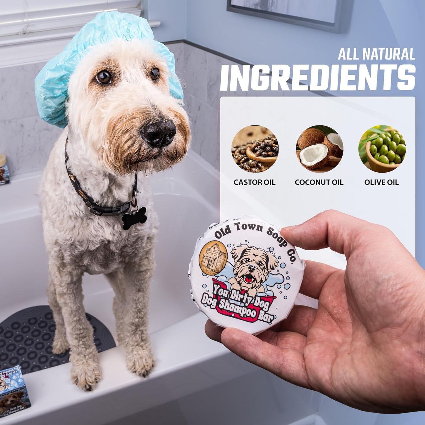 Old Town Soap Co. The Natural Dog Shampoo Bar Soap - for Sensitive Skin | All Natural Dog Soap Bar Made with 100% Therapeutic Grade Lavender, Peppermint & Eucalyptus Essential Oil, 5 oz (Pack of 2)