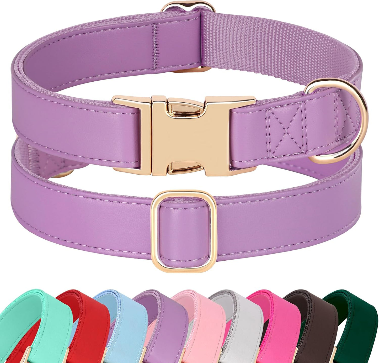 PET ARTIST PU Leather Dog Collar, Bright & Stylish Purple Dog Collar Girl with Quick Release Gold Metal Buckle, Soft Nylon Padded Durable Pet Collars Adjustable for Medium Dogs, Neck Fit 13-19"